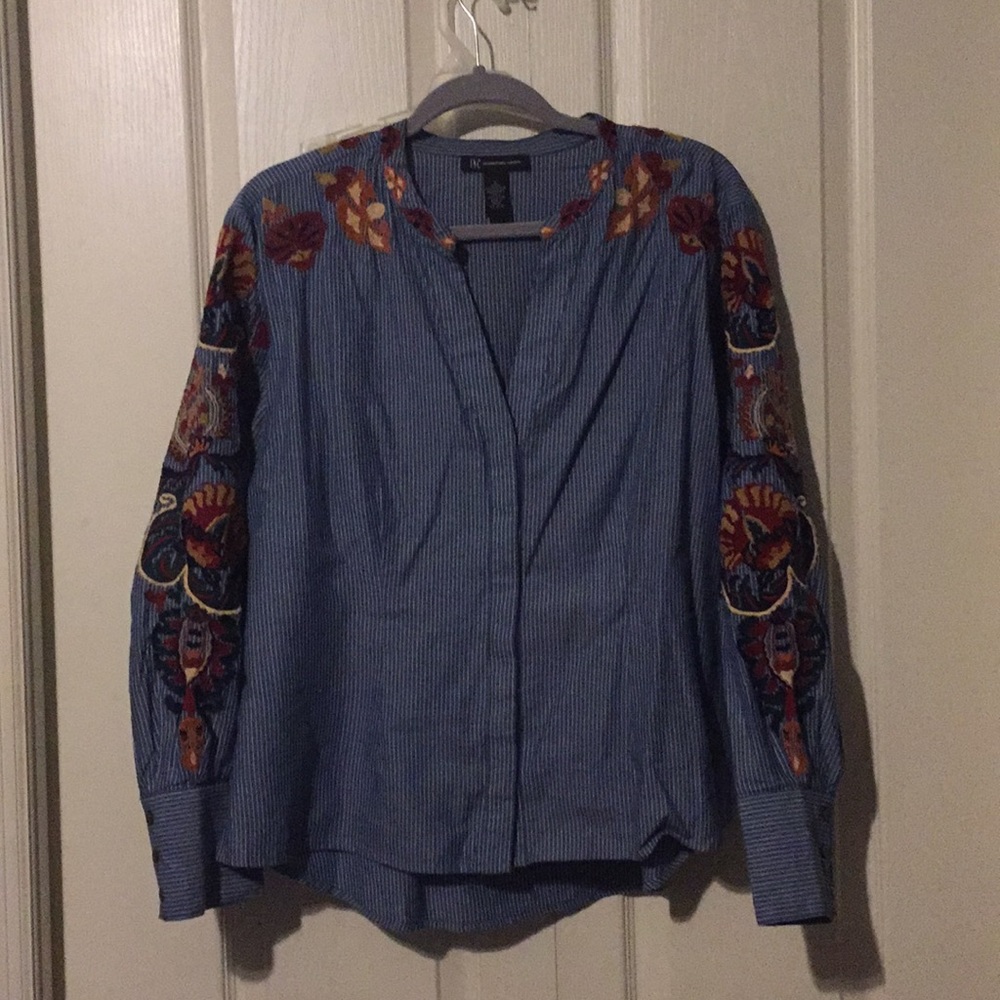 INC pin-striped embroidered blouse